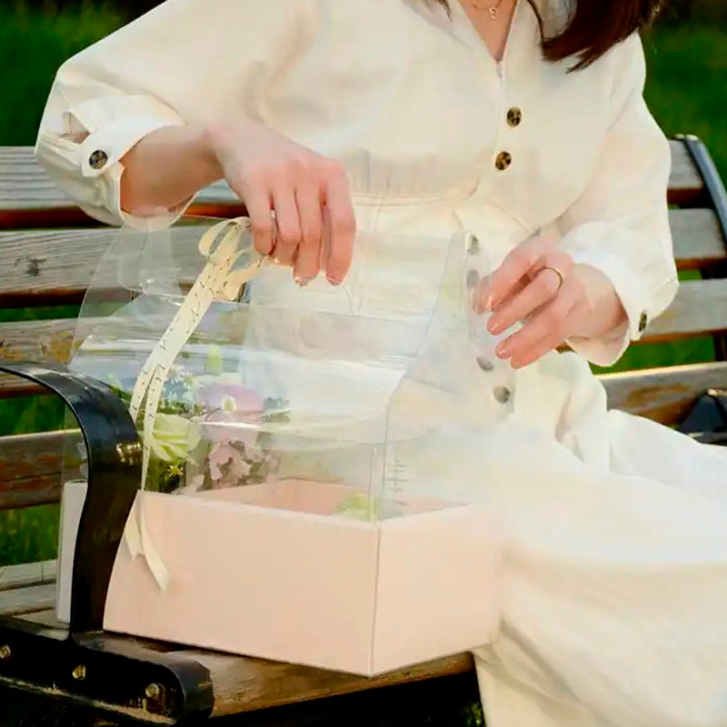 Caja transparente para flores y pastel, paquete de 5 piezas en colores rosa, beige, guindo, negro, blanco y naranja