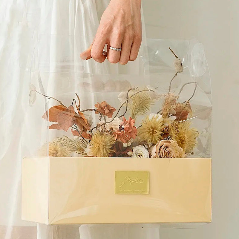 Caja transparente para flores y pastel, paquete de 5 piezas en colores rosa, beige, guindo, negro, blanco y naranja