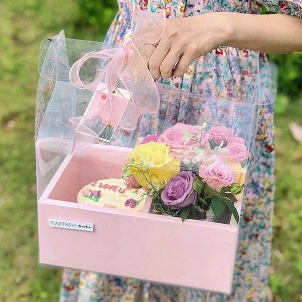 Caja transparente para flores y pastel, paquete de 5 piezas en colores rosa, beige, guindo, negro, blanco y naranja