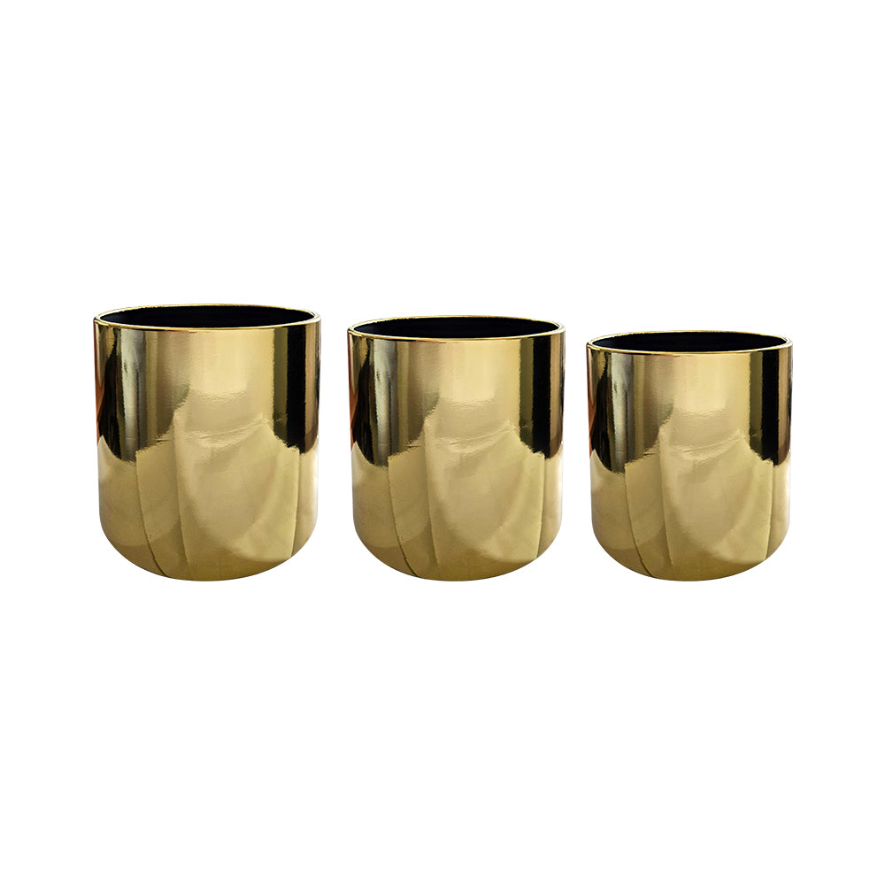 Caja cilíndrica metalizada para flores, set de 3 piezas para arreglos y regalos color dorado