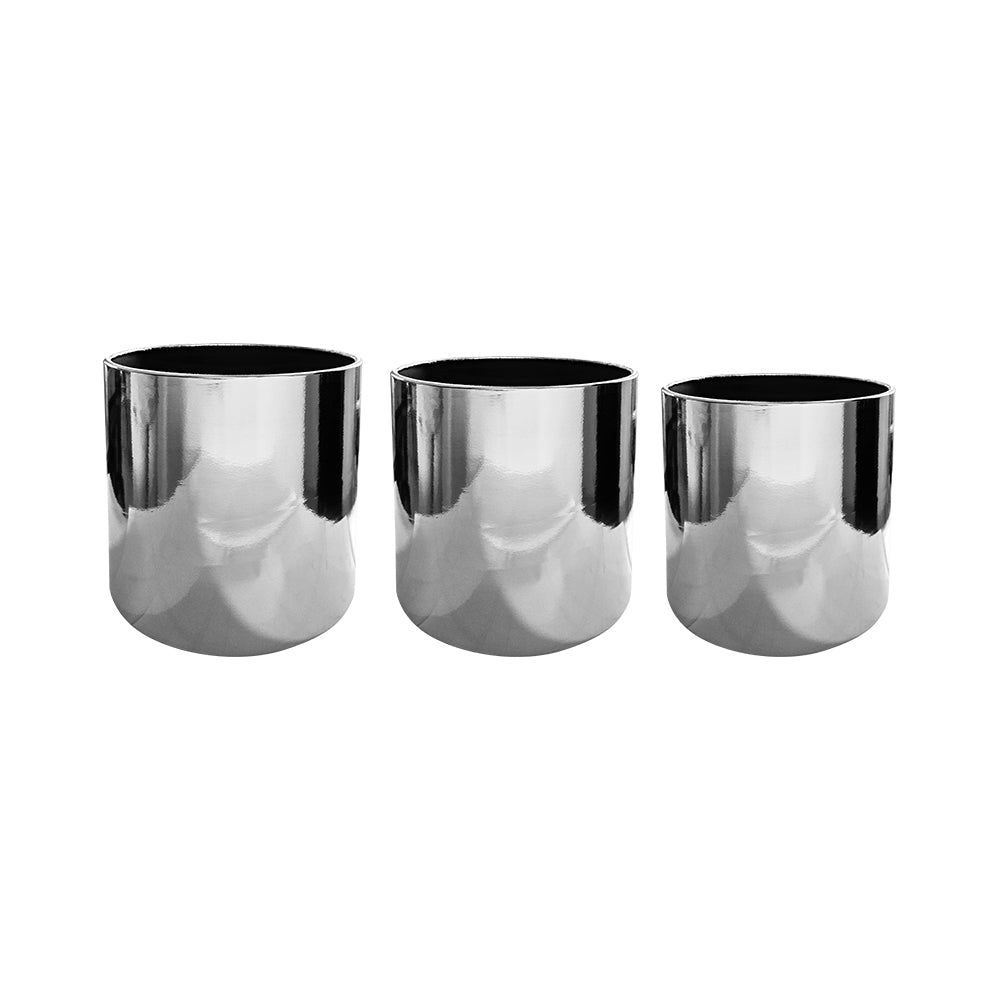 Caja cilíndrica metalizada para flores, set de 3 piezas para arreglos y regalos color plateado