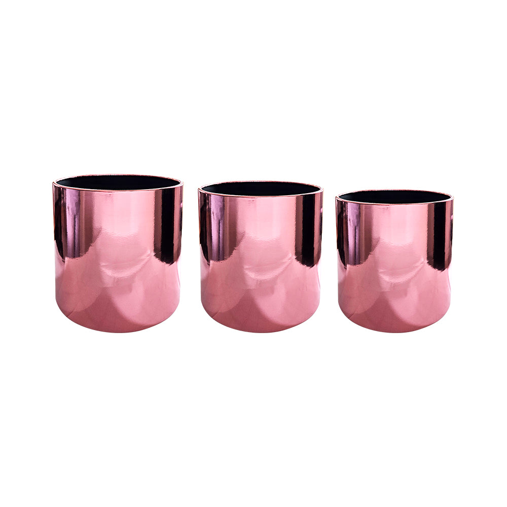 Caja cilíndrica metalizada para flores, set de 3 piezas para arreglos y regalos color rosa