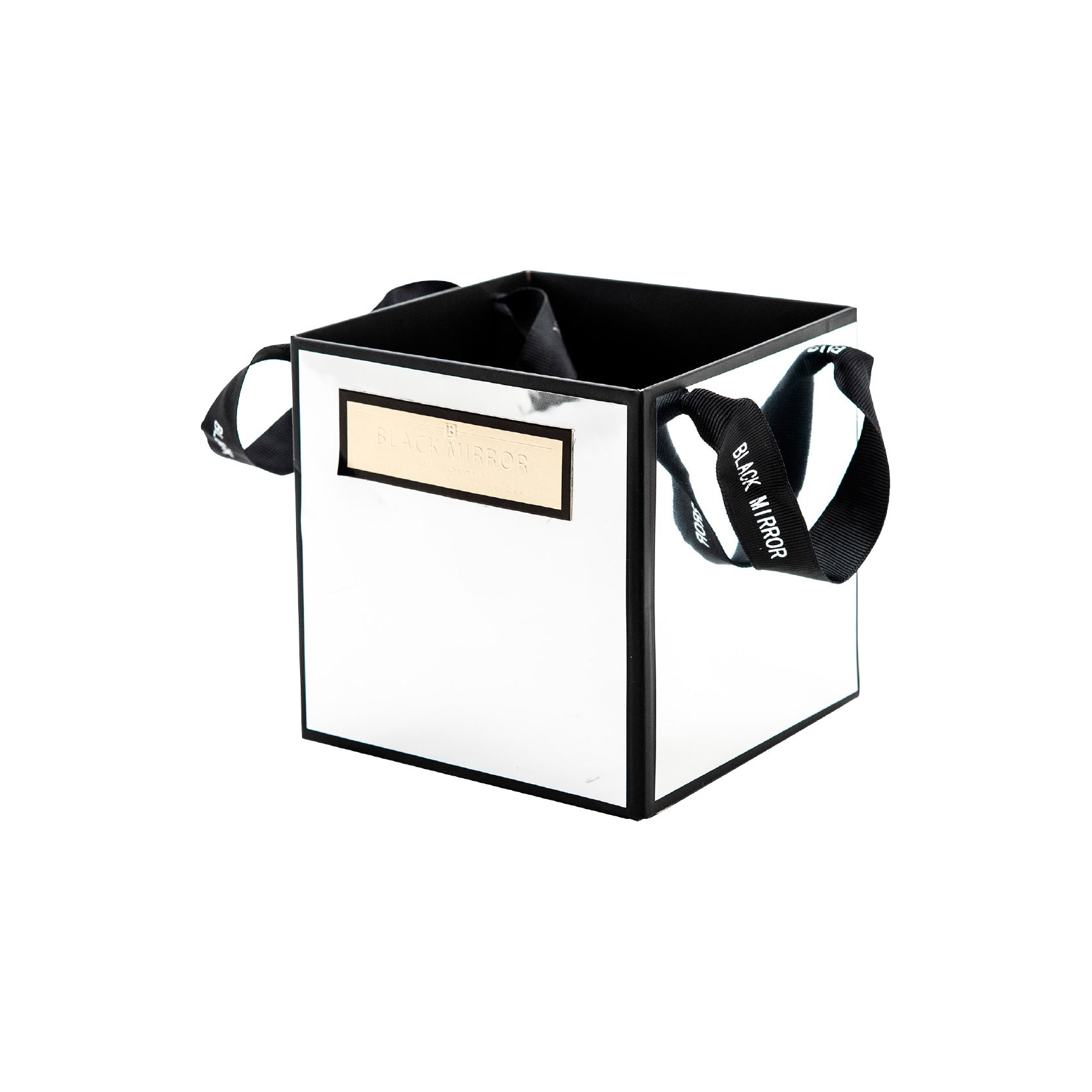 Caja para flores tipo bolsa metalizada efecto espejo, set de 2 piezas tamaño grande 18 x 18 cm