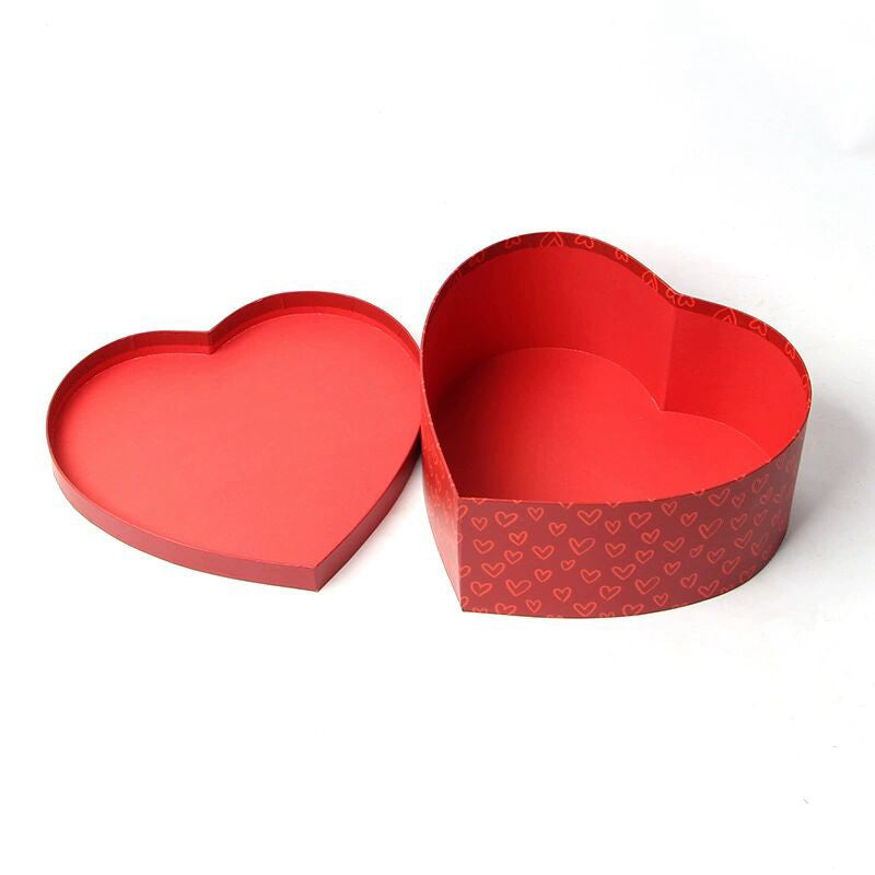 Caja en forma de corazón para flores, set de 3 tamaños, color rojo