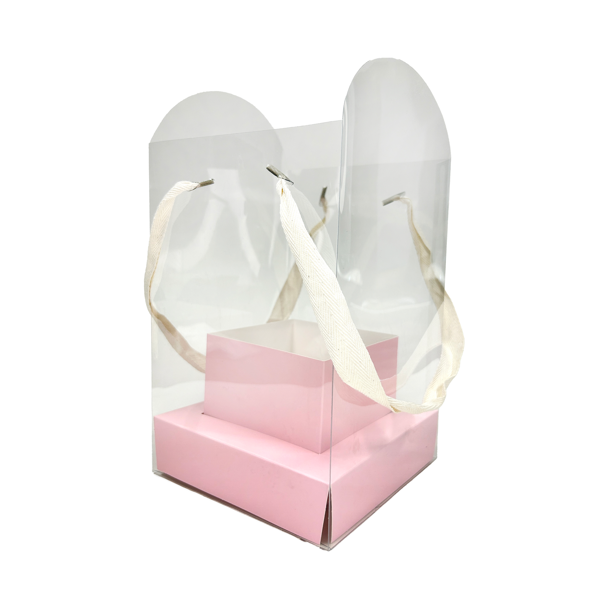 Caja transparente para flores paquete 5 piezas color rosa