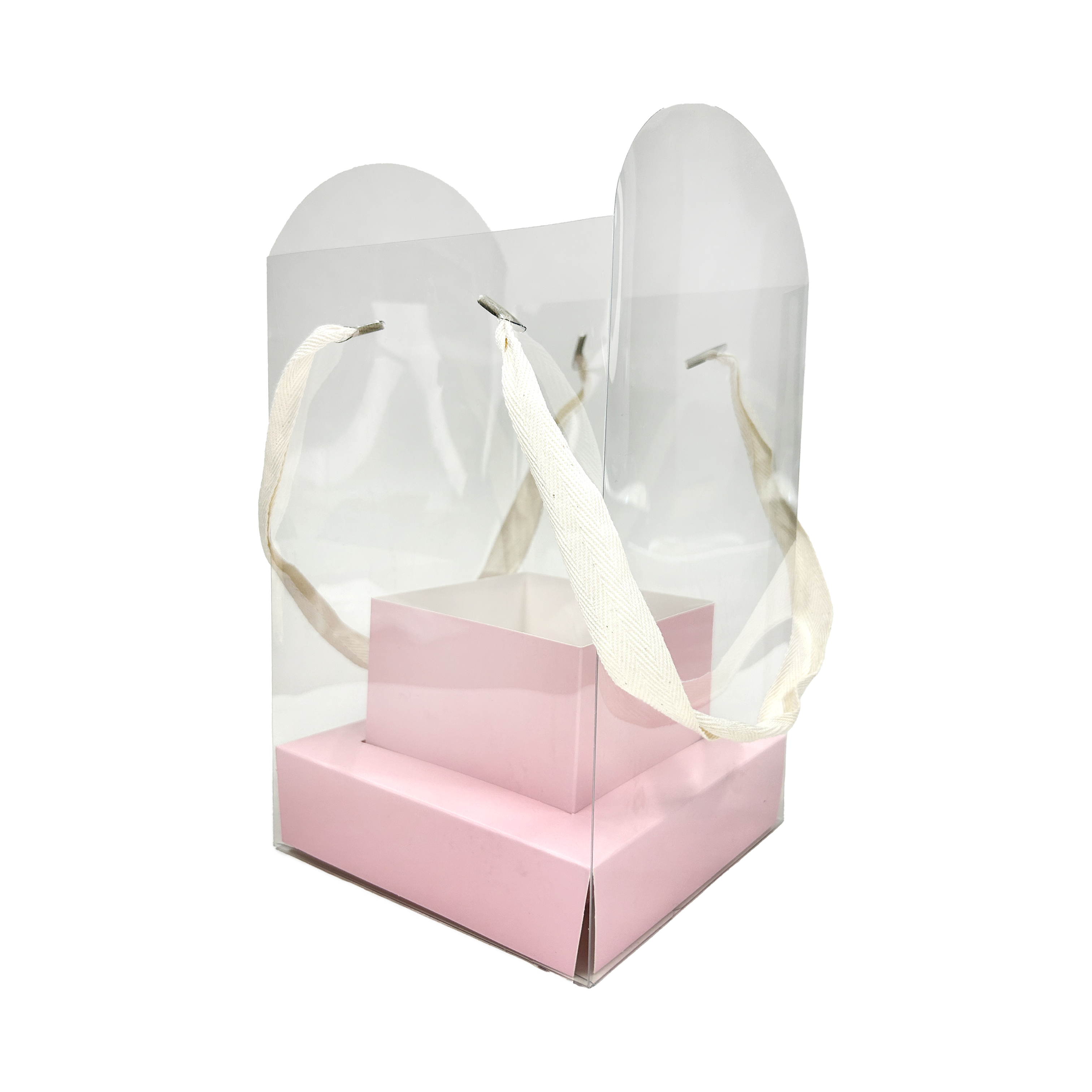 Caja transparente para flores paquete 5 piezas color rosa