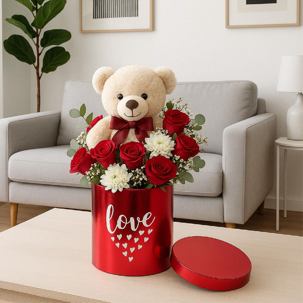 Caja floral metalica en forma de cilindro, caja de cartón rígido para arreglos florales