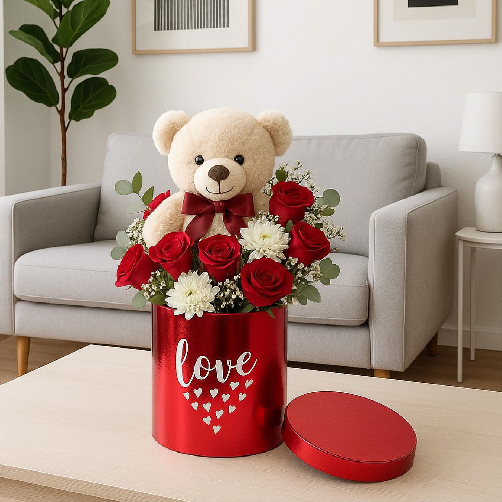 Caja floral metalica en forma de cilindro, caja de cartón rígido para arreglos florales