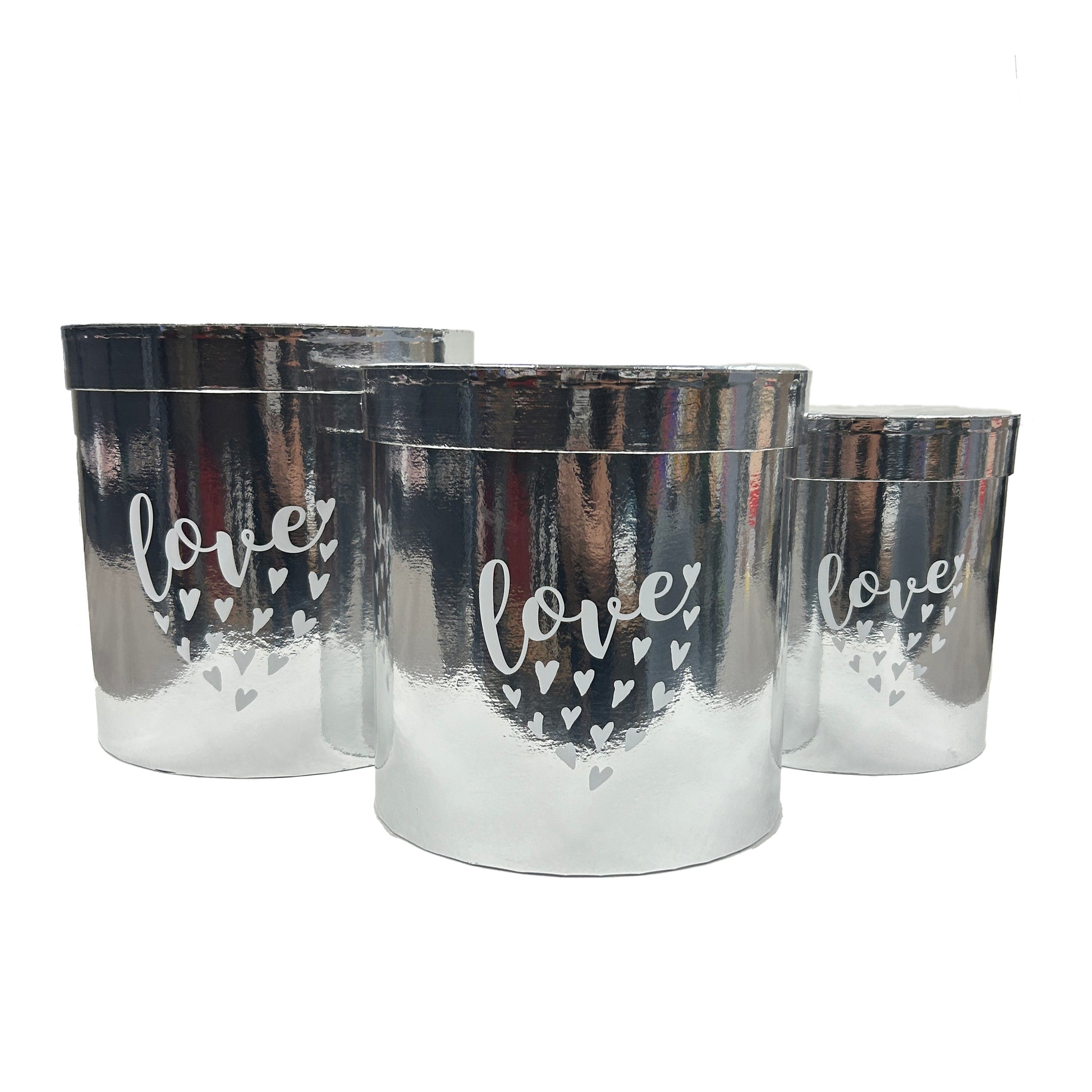 Caja floral metalica en forma de cilindro, caja de cartón rígido para arreglos florales