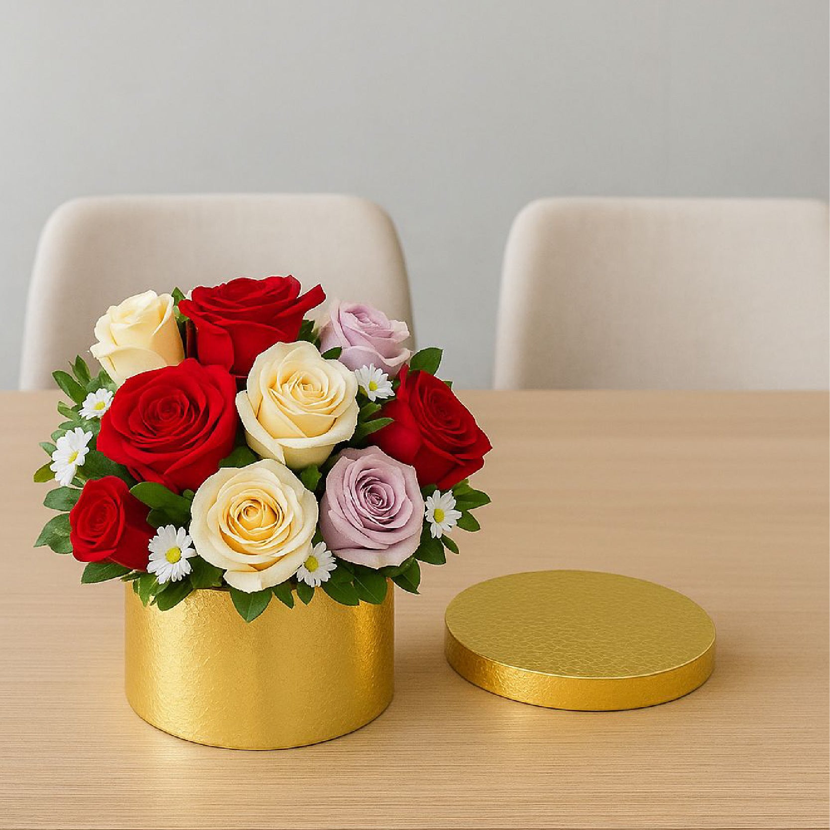 Caja floral en forma de cilindro, caja de cartón rígido para arreglos florales