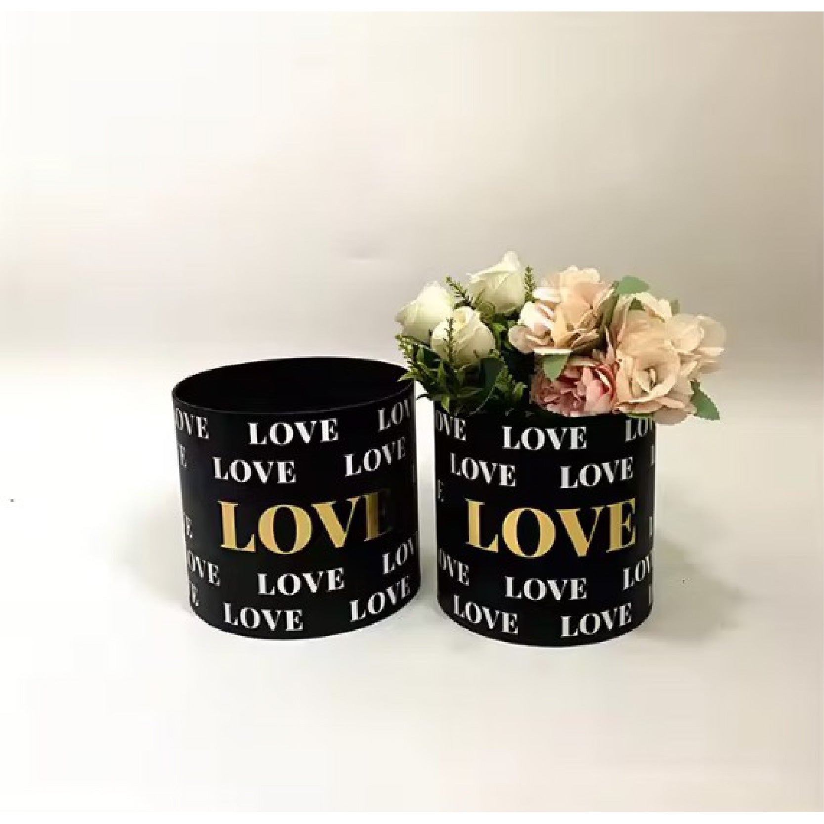 Caja floral love en forma de cilindro, caja de cartón rígido para arreglos florales