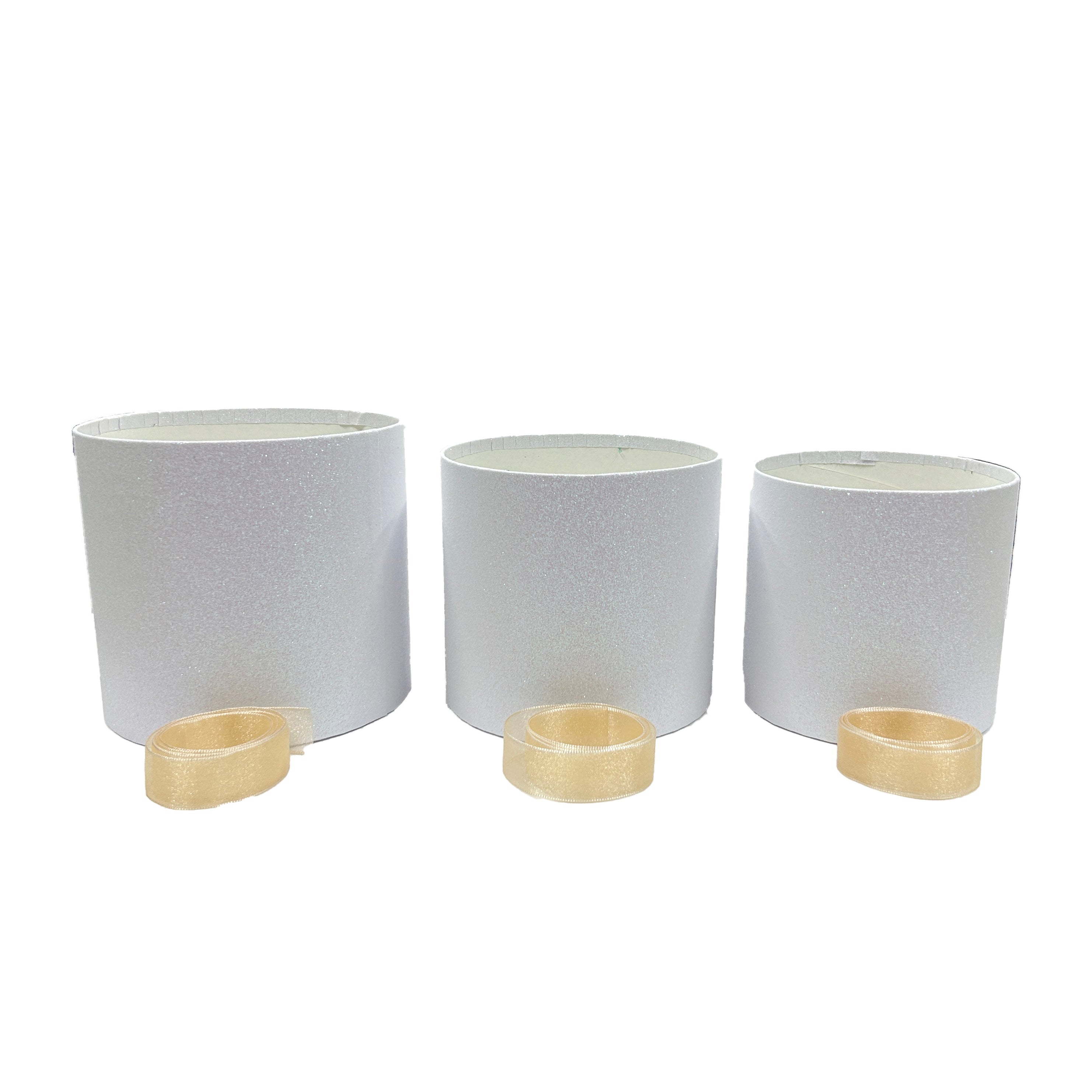 Caja floral con glitter o brillos en forma de cilindro, caja de cartón rígido para arreglos florales