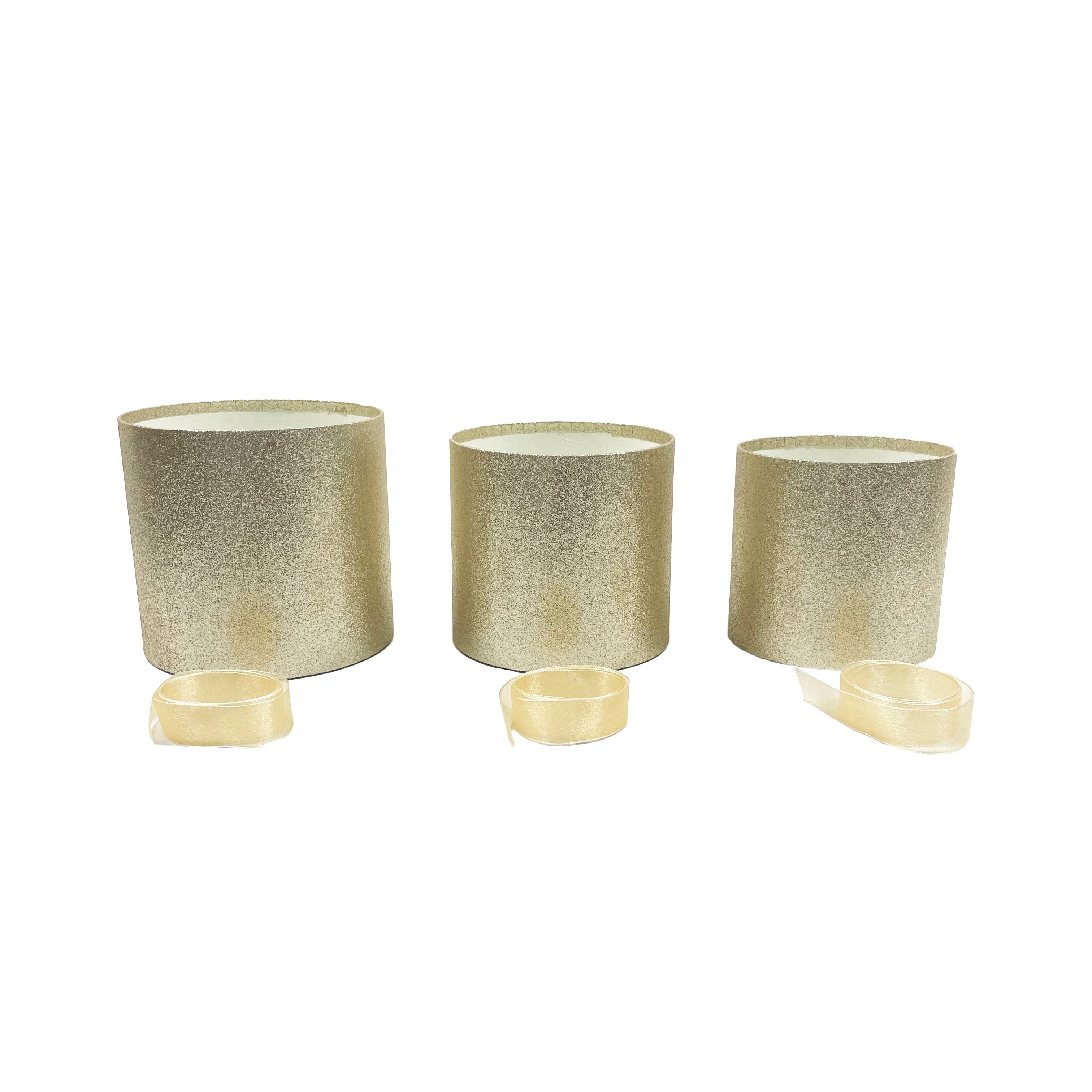 Caja floral con glitter o brillos en forma de cilindro, caja de cartón rígido para arreglos florales