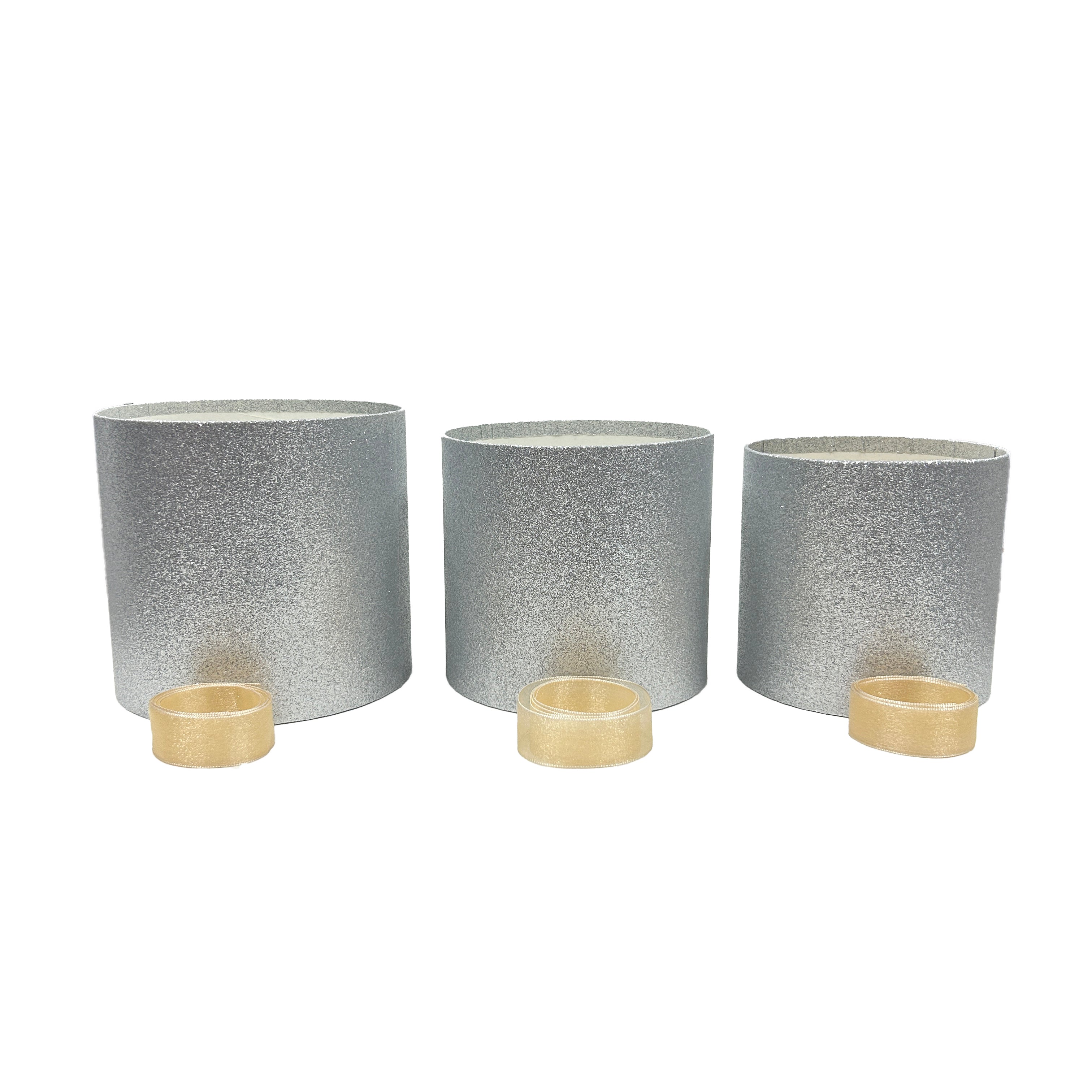 Caja floral con glitter o brillos en forma de cilindro, caja de cartón rígido para arreglos florales