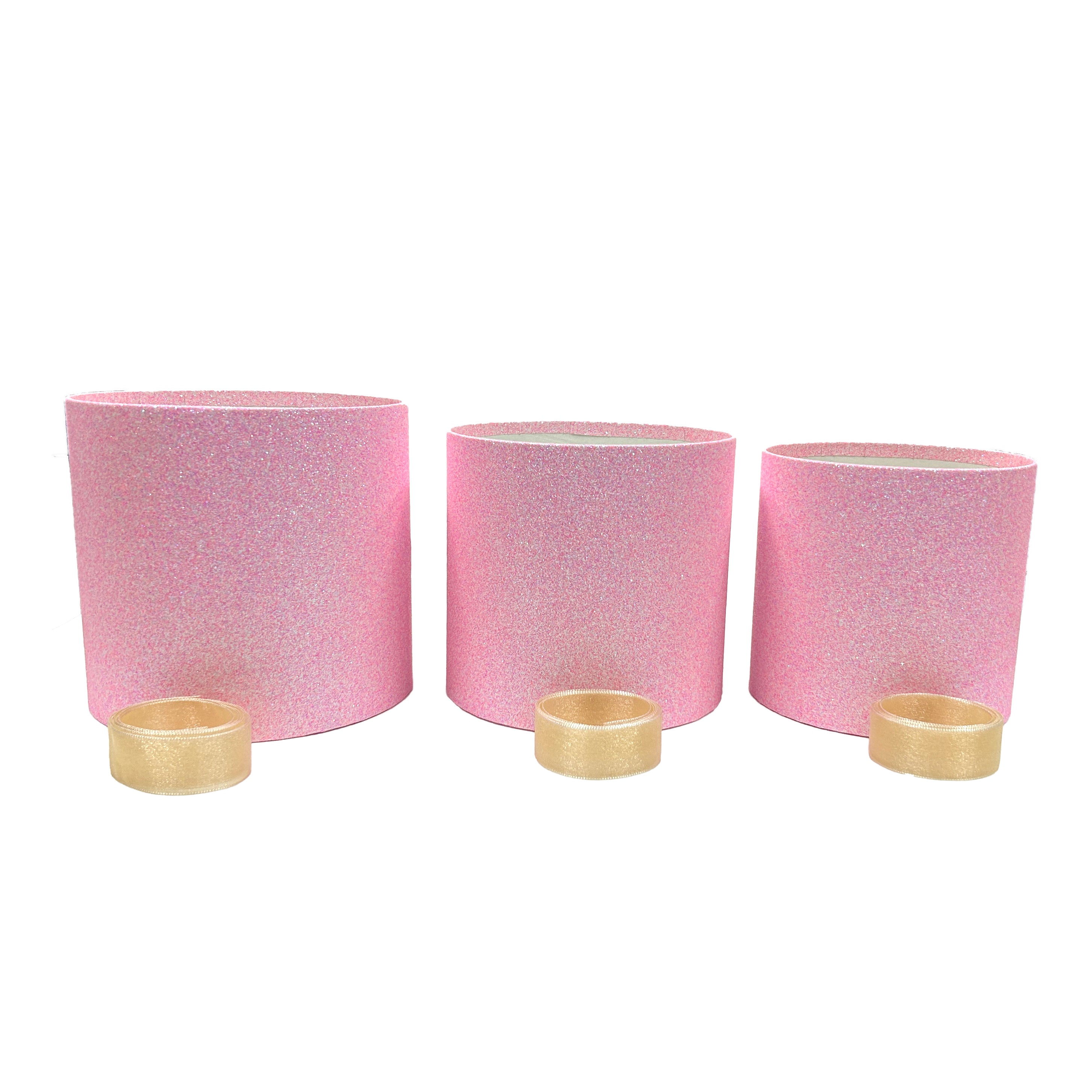 Caja floral con glitter o brillos en forma de cilindro, caja de cartón rígido para arreglos florales