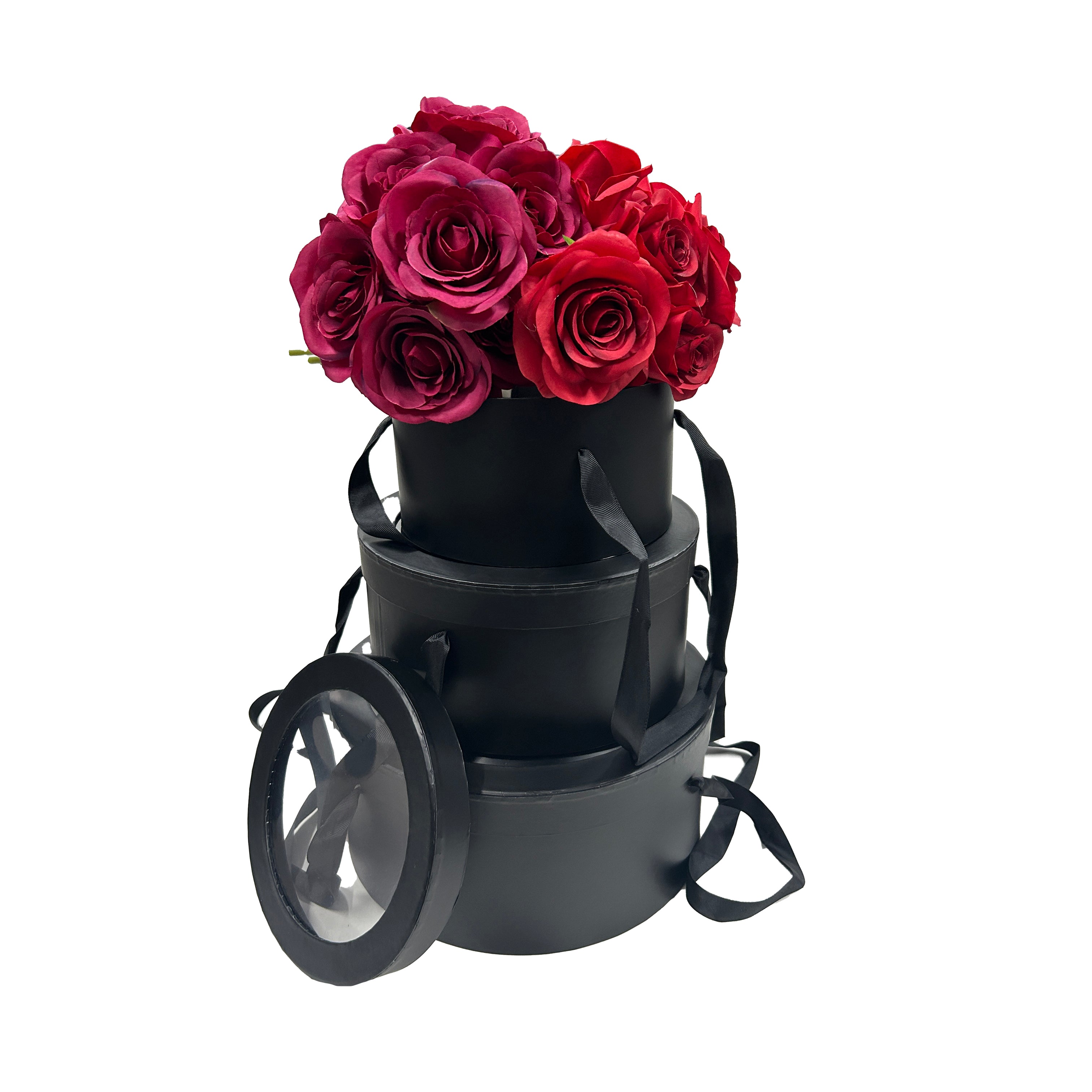 Caja floral estilo francés, caja para flores cartón rígido con tapa con ventana plástica 3 piezas