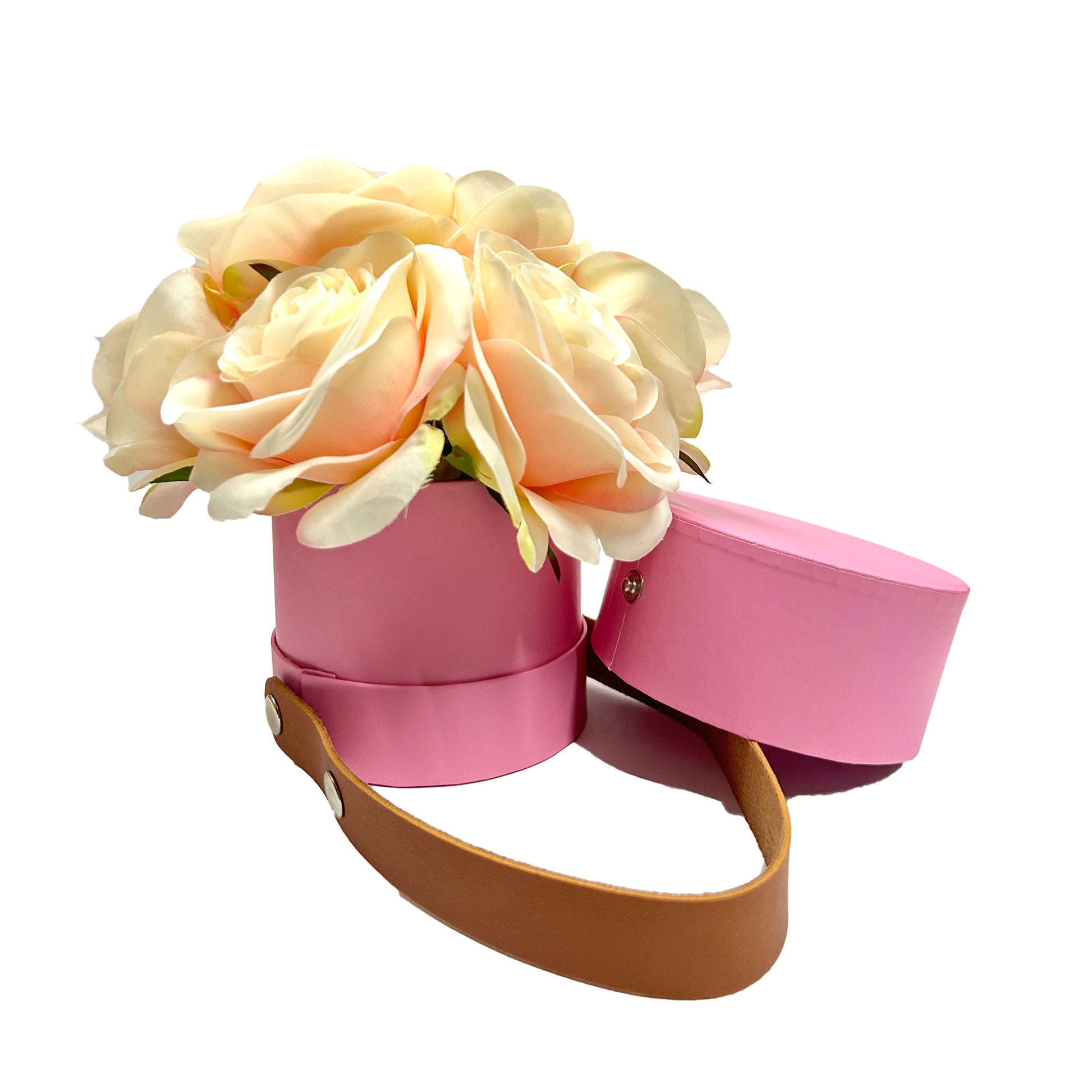 Caja floral en forma de cilindro con asa