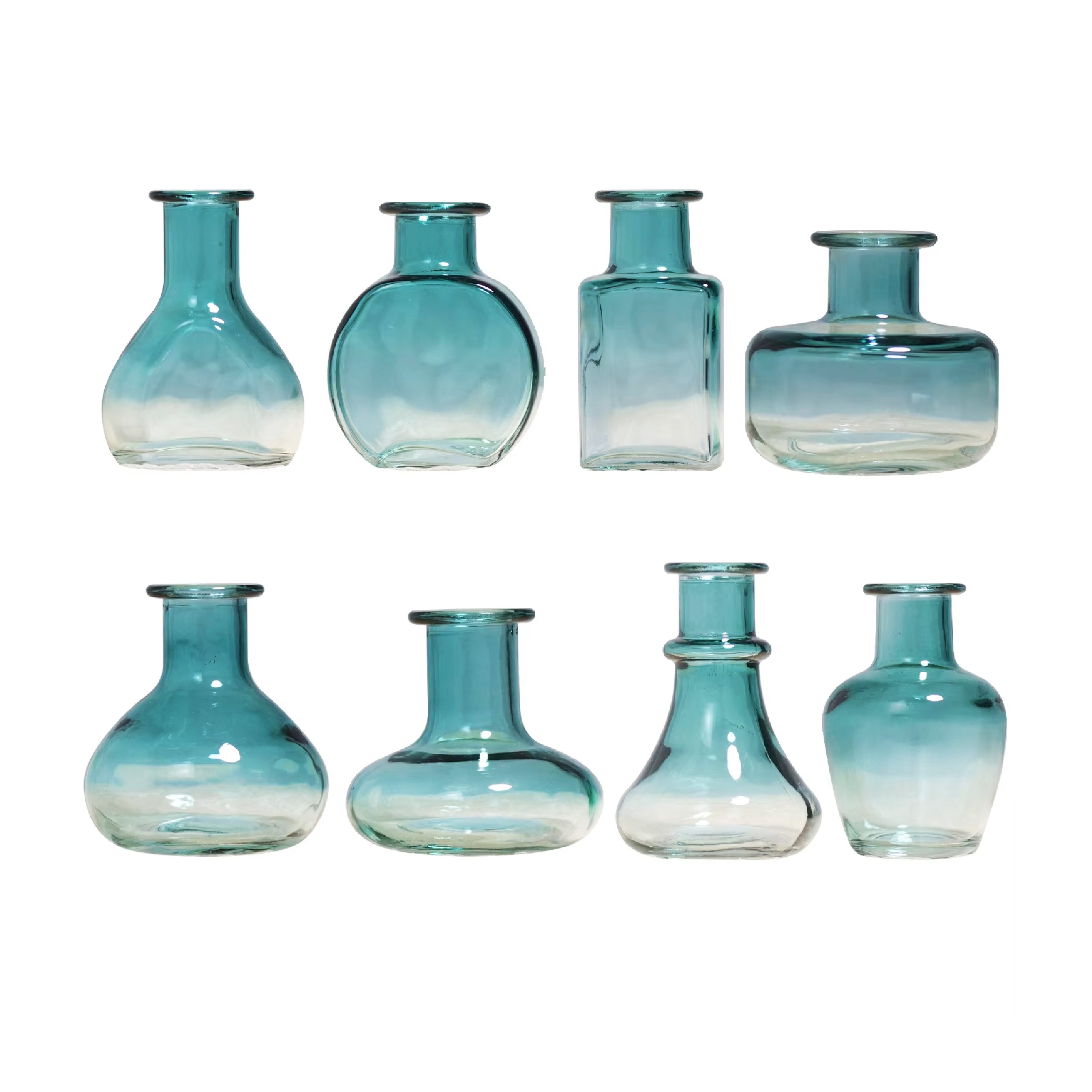 Set de Mini Jarrones de Vidrio Color Aqua – Jarrones Decorativos para Flores y Centros de Mesa