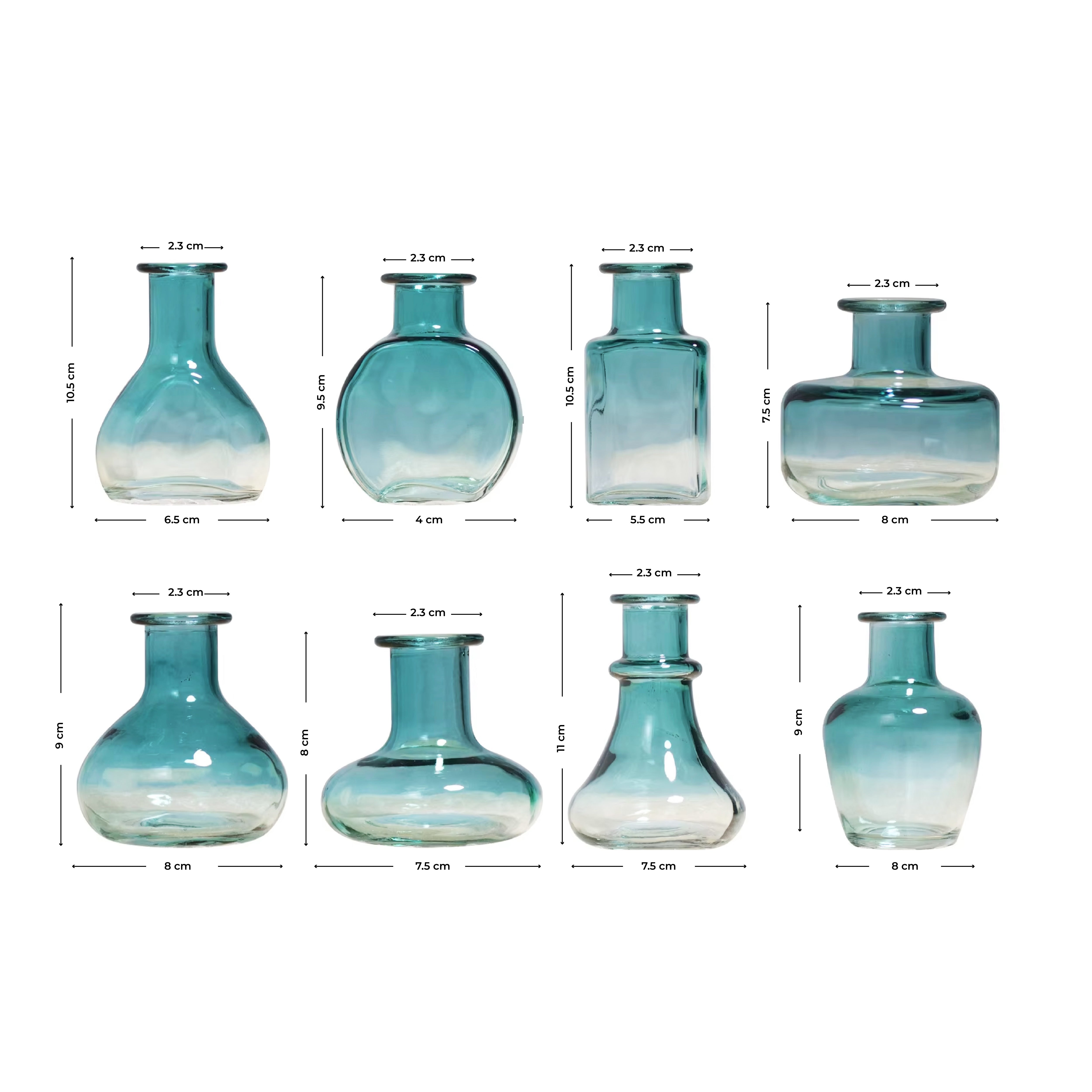 Set de Mini Jarrones de Vidrio Color Aqua – Jarrones Decorativos para Flores y Centros de Mesa