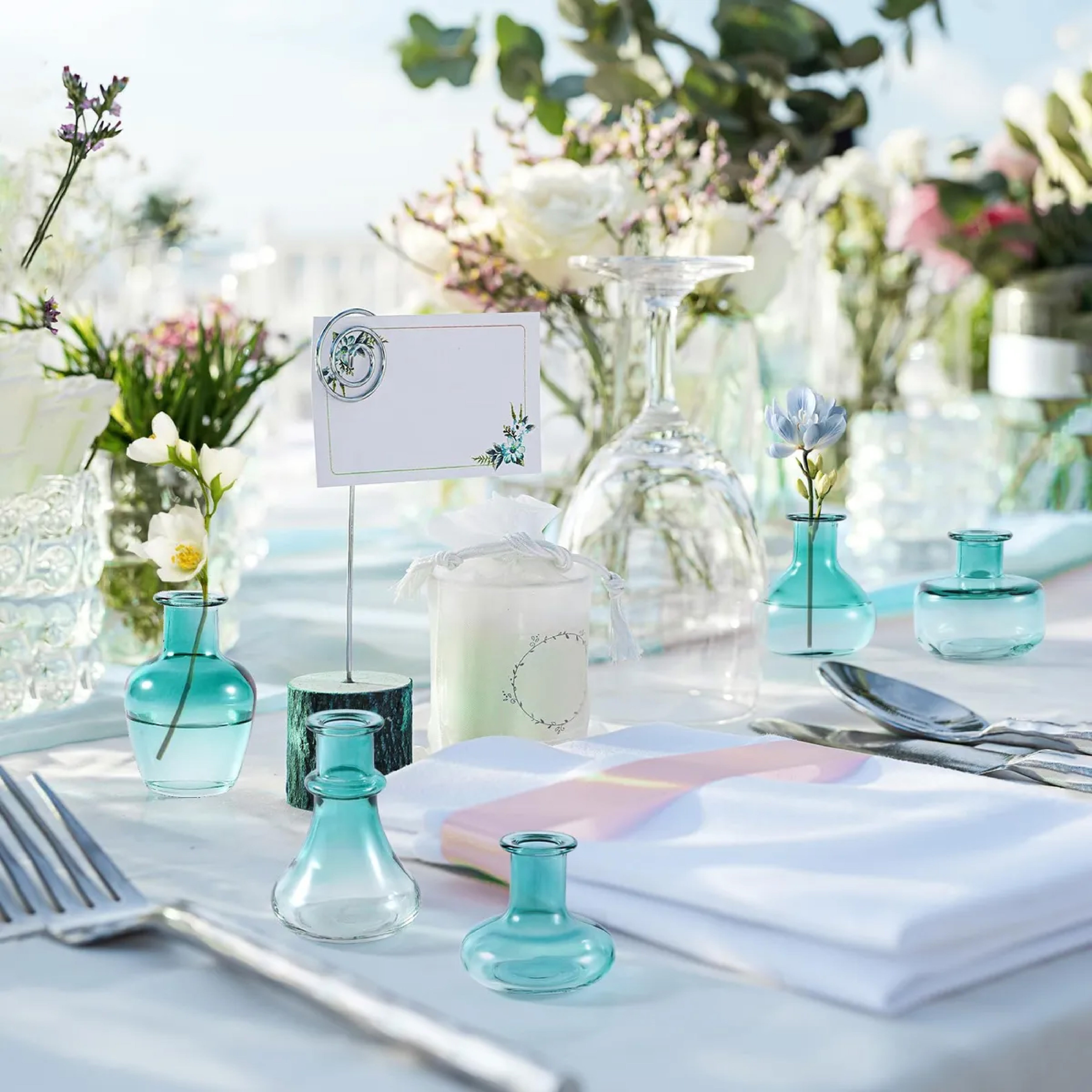 Set de Mini Jarrones de Vidrio Color Aqua – Jarrones Decorativos para Flores y Centros de Mesa