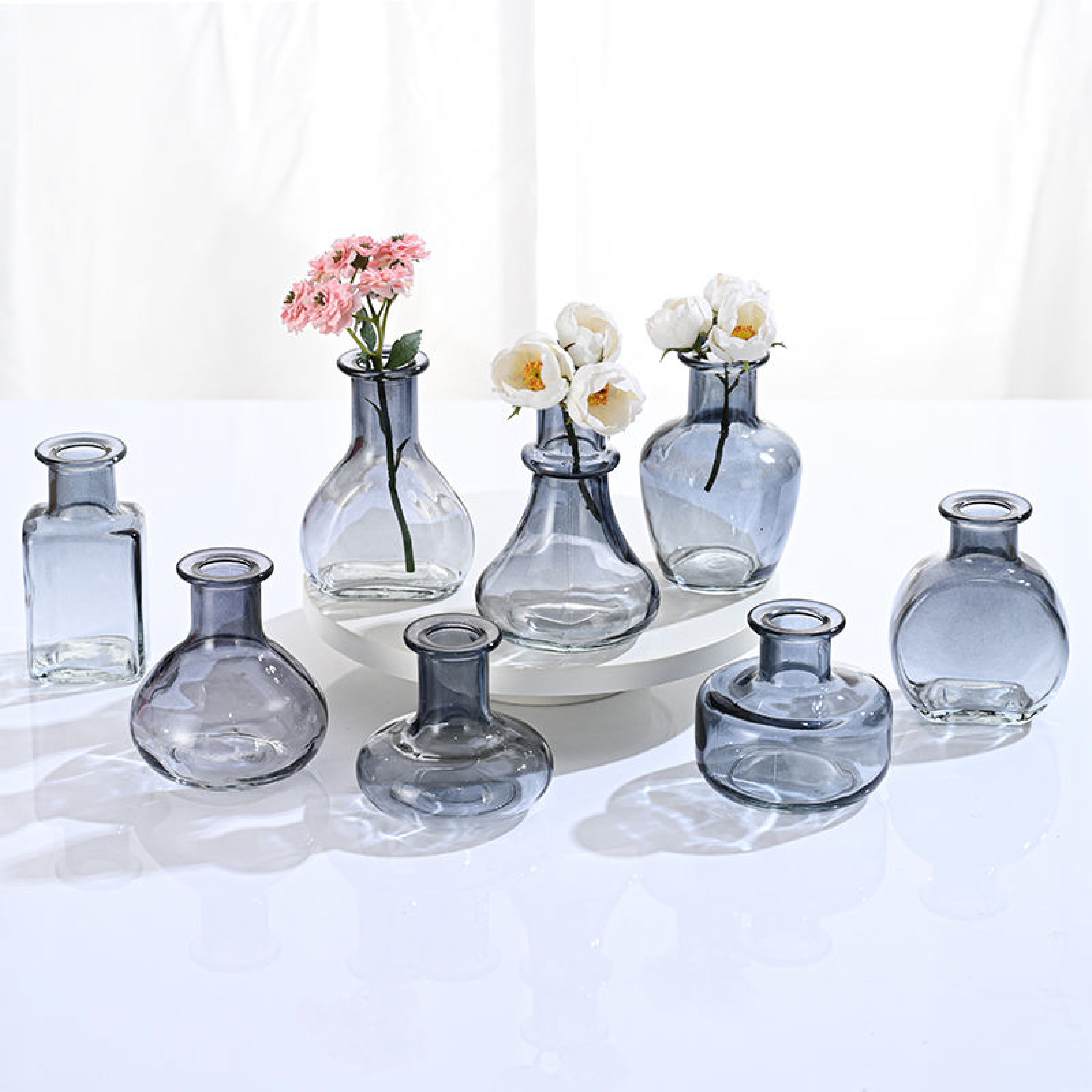 Set de Jarrones de Vidrio Pequeños Transparente – Mini Jarrones Decorativos para Flores