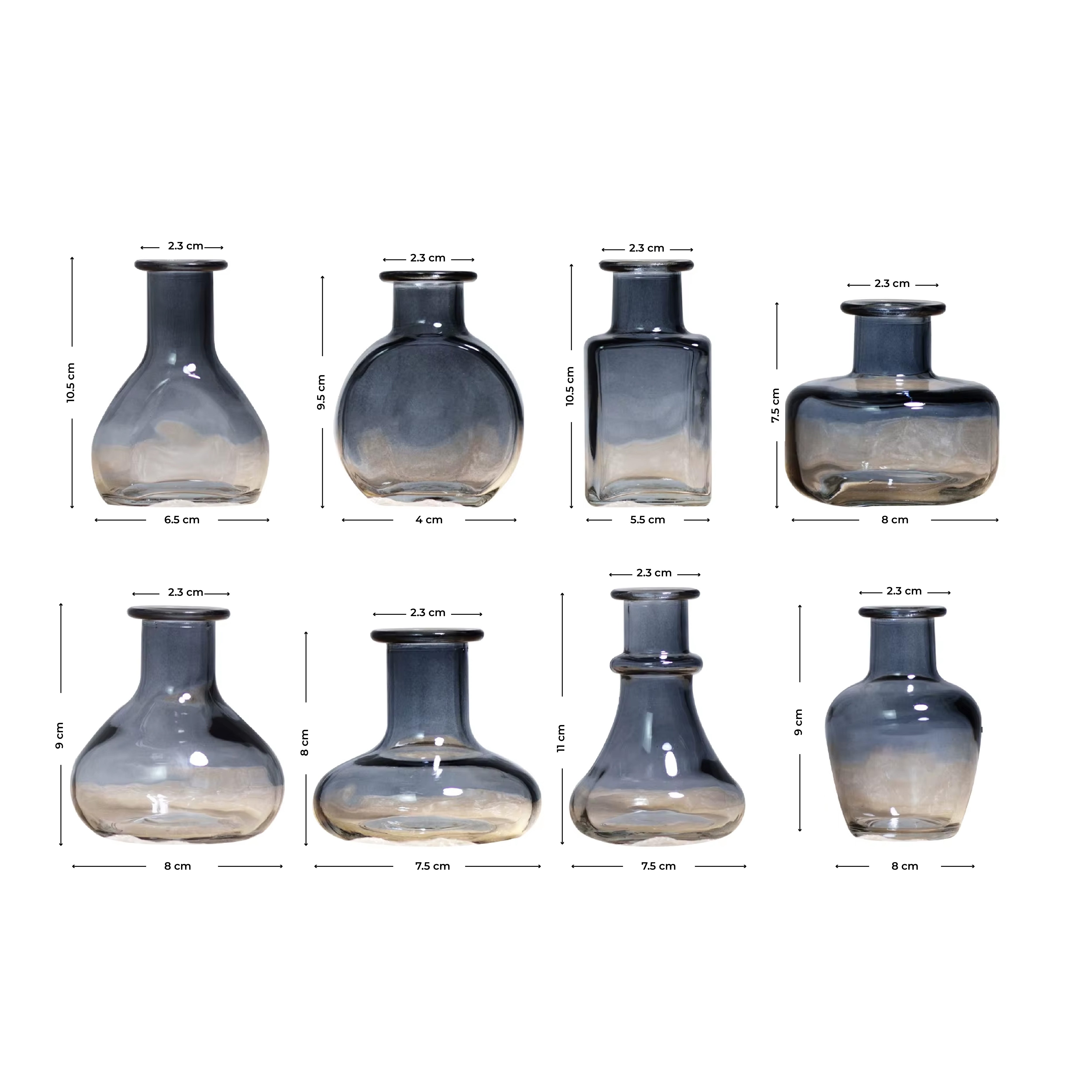 Set de Jarrones de Vidrio Pequeños Transparente – Mini Jarrones Decorativos para Flores