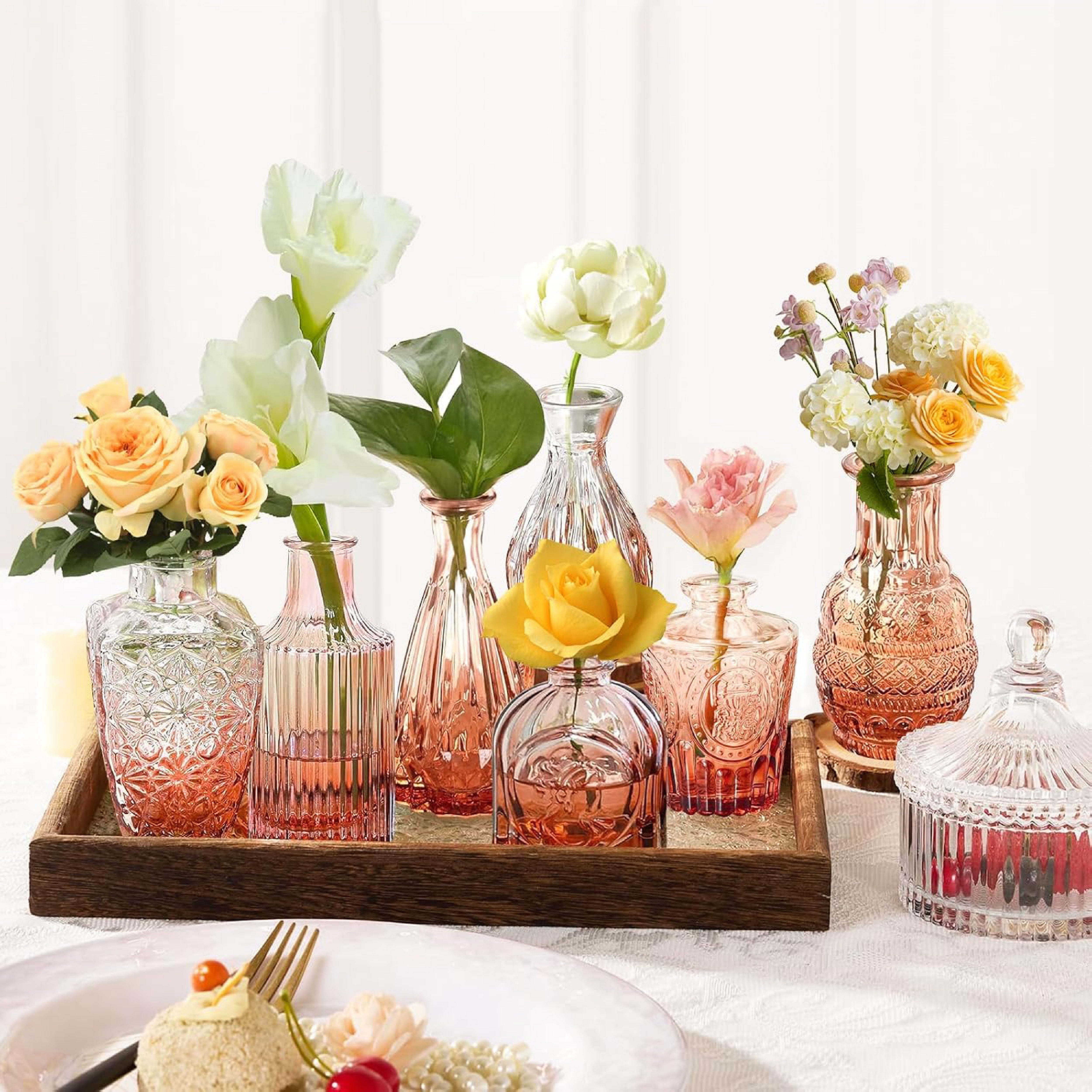 Set de Jarrones de Vidrio Rojo – Mini Floreros Decorativos para Centros de Mesa