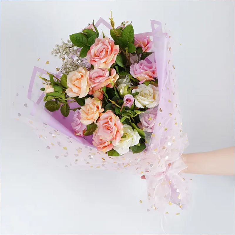 Ejemplo de uso de papel coreano premium con marcos translúcidos para ramos de flores, paquete de 20 pliegos