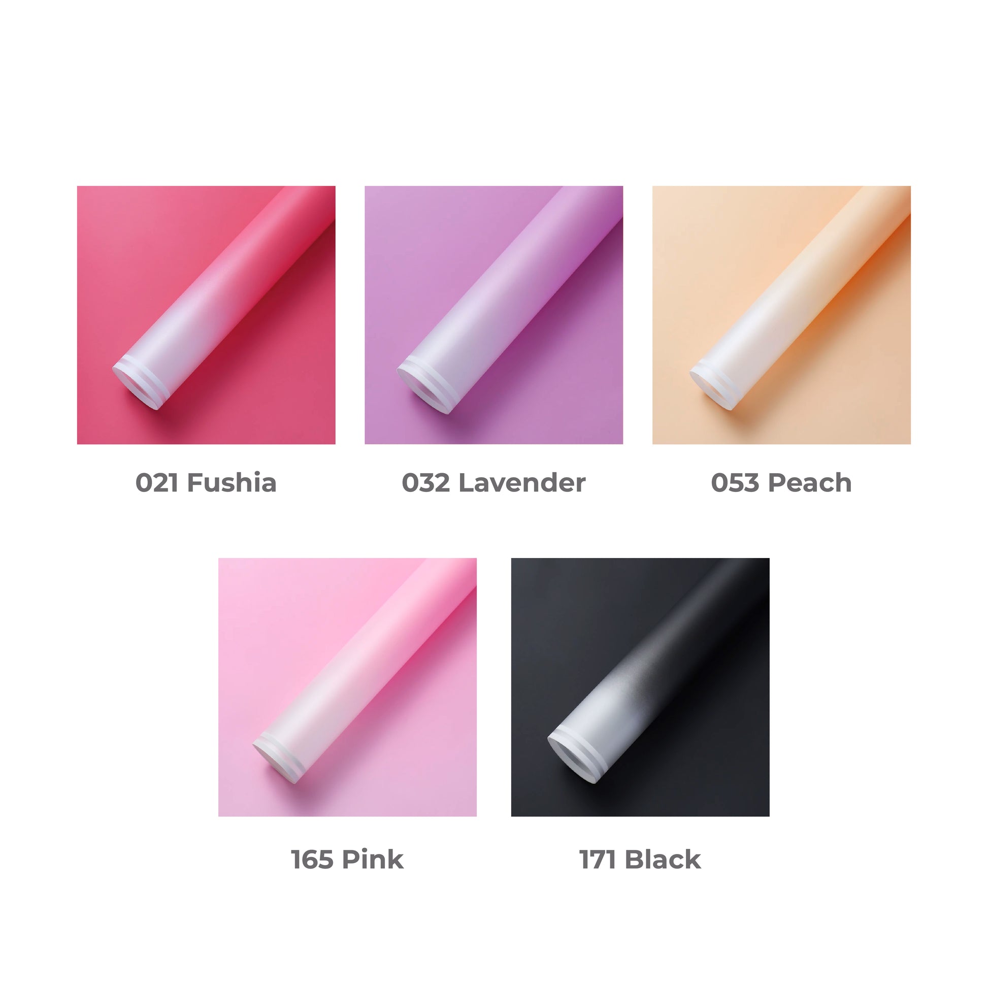 Paquete de 20 pliegos de papel coreano degradado con marco blanco en colores fucsia, lavanda, durazno, rosa y negro. Ideal para envolver ramos y flores. Insumos para florerías.