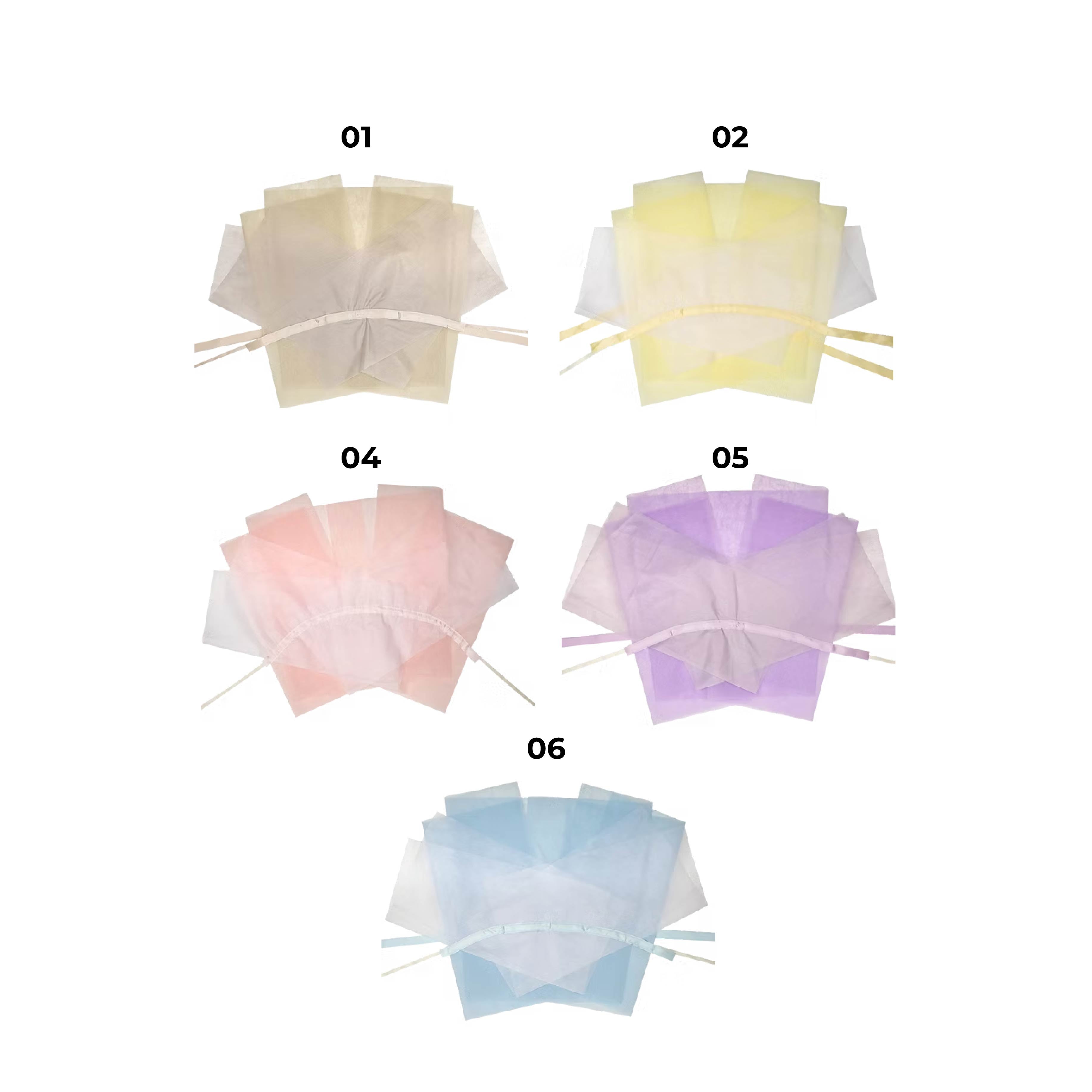 Paquete de 2 pliegos de papel coreano Supreme con listón integrado, listo para usar. Colores beige, amarillo, rosa, lila y celeste para envolver ramos de flores. Materiales para florerías.