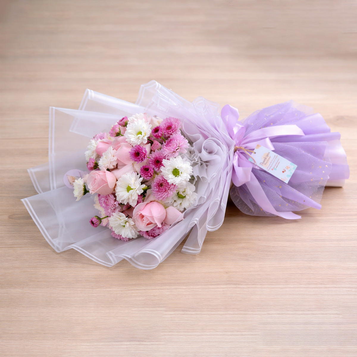 Ramo de flores con papel coreano morado