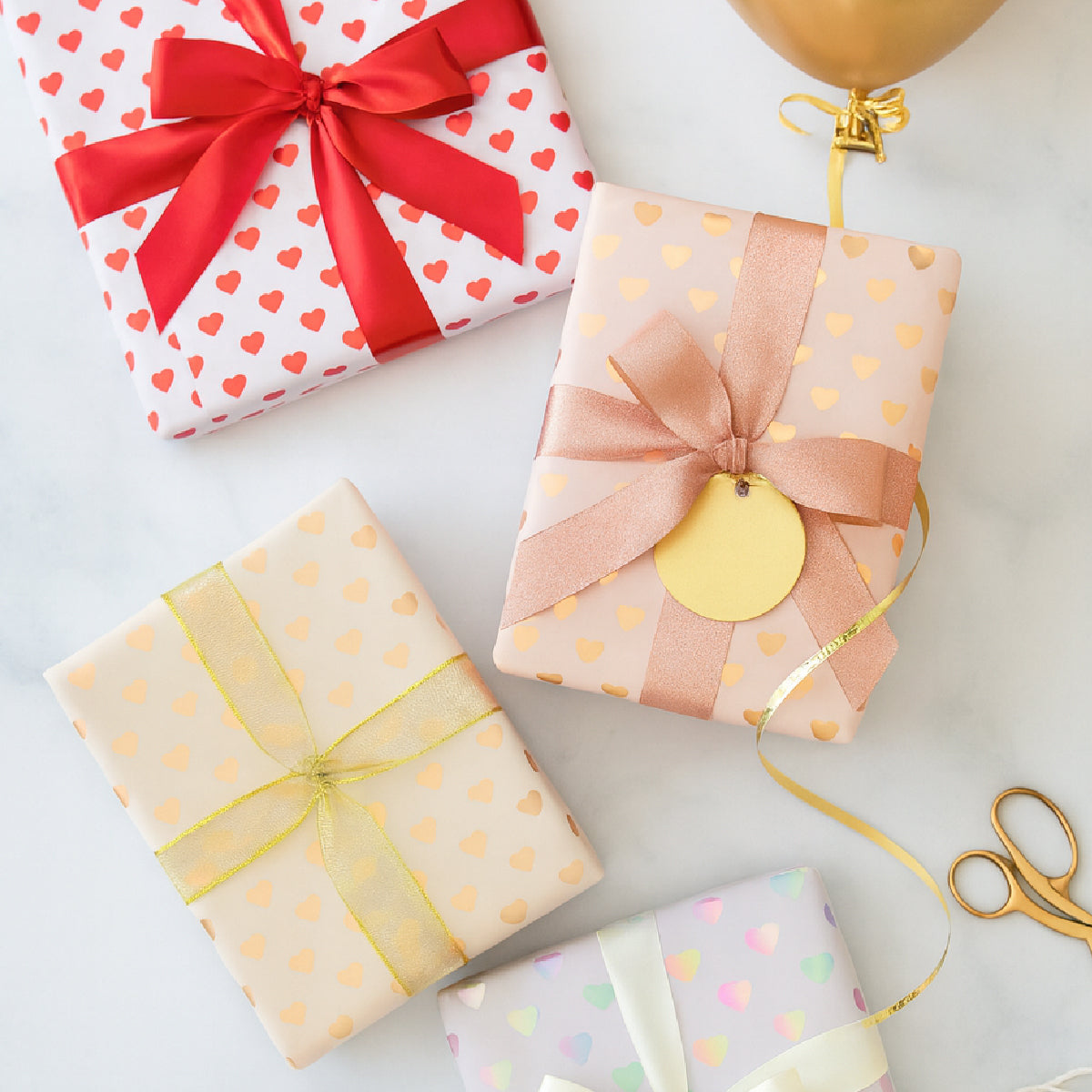 Papel de regalo rose gold corazones premium 20 pliegos