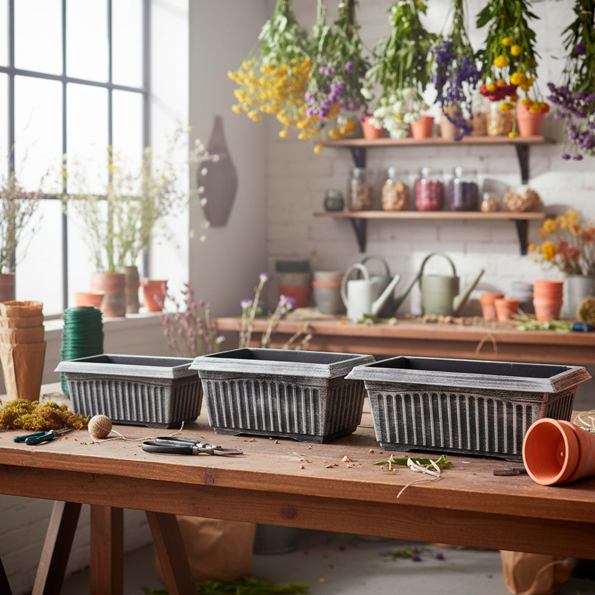 Maceta de plástico rectangular