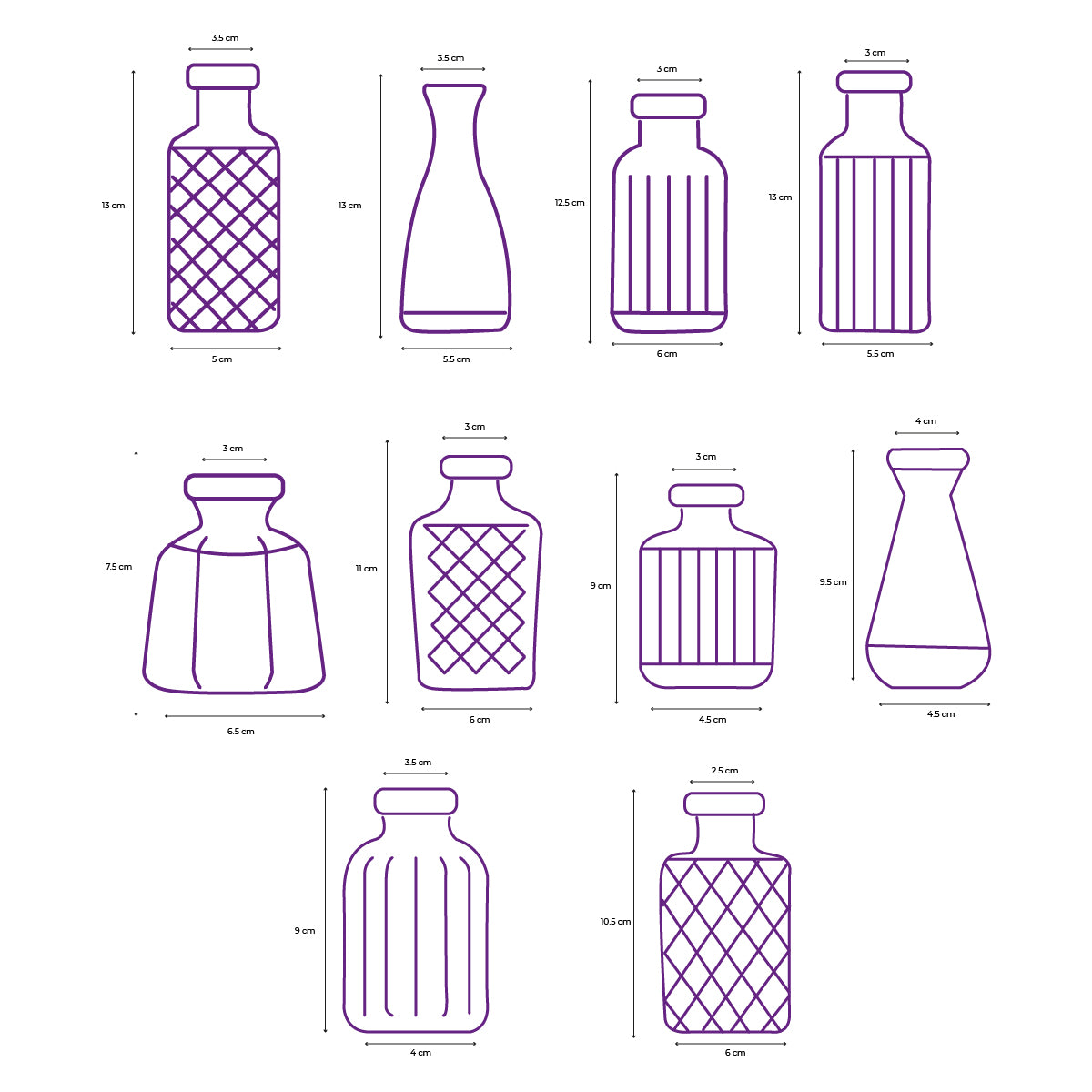 Juego de 10 jarrones de vidrio transparente