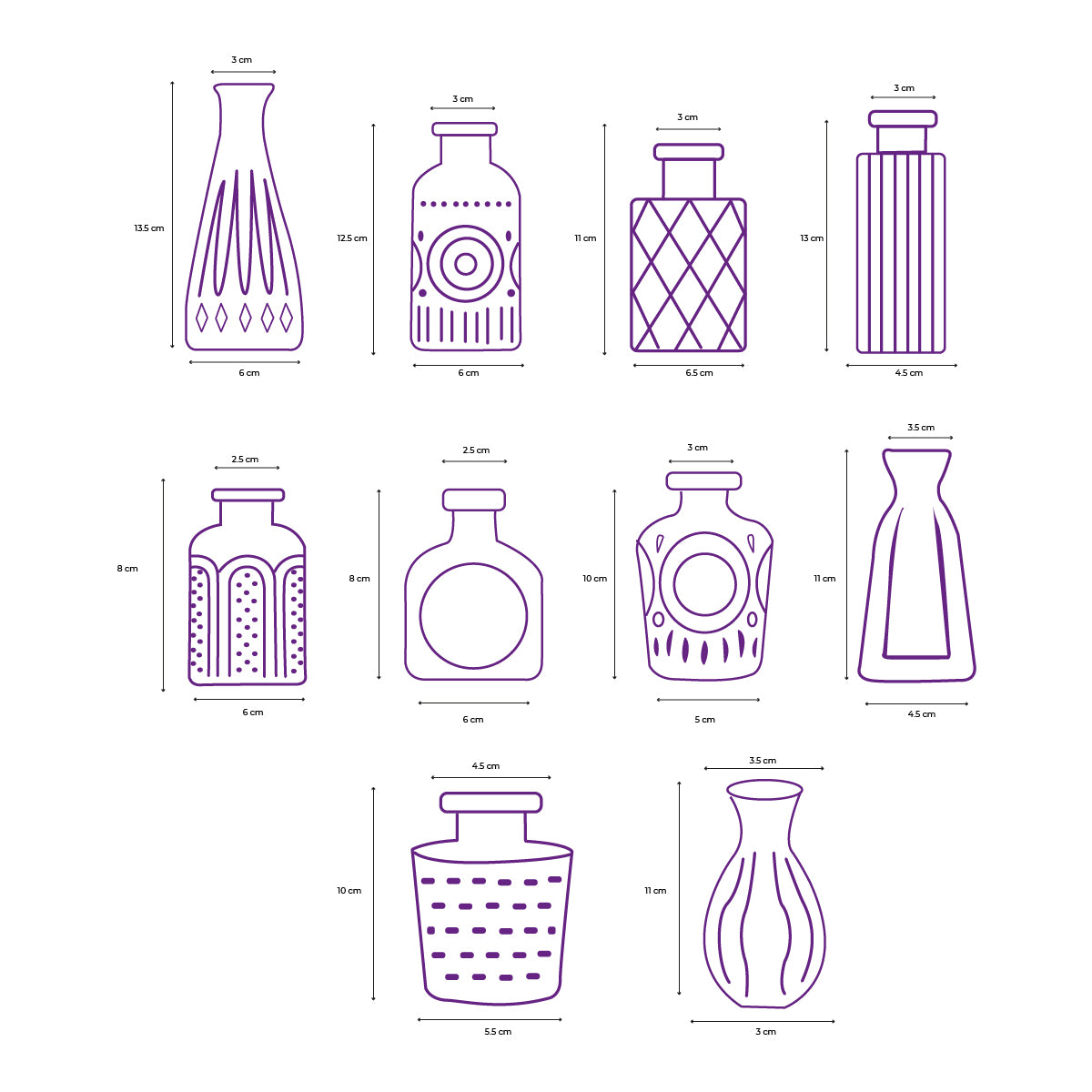 Juego de 10 jarrones de vidrio color humo