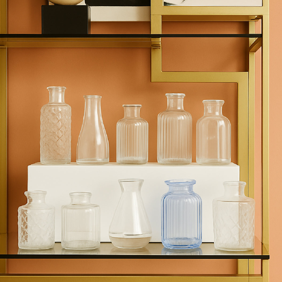 Juego de 10 jarrones de vidrio transparente