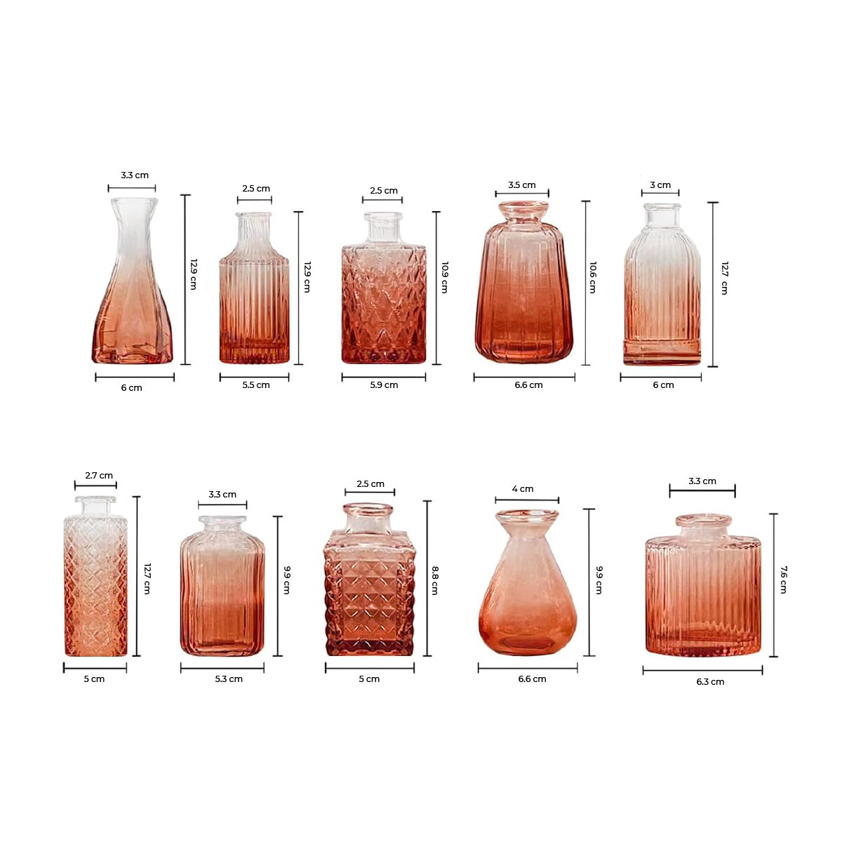 Set de Jarrones de Vidrio Rojo – Mini Floreros Decorativos para Centros de Mesa