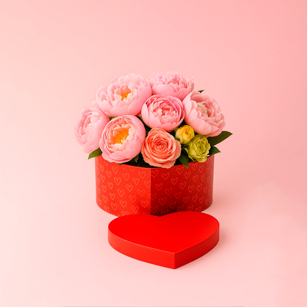 Caja en forma de corazón para flores, set de 3 tamaños, disponible en rojo y negro.